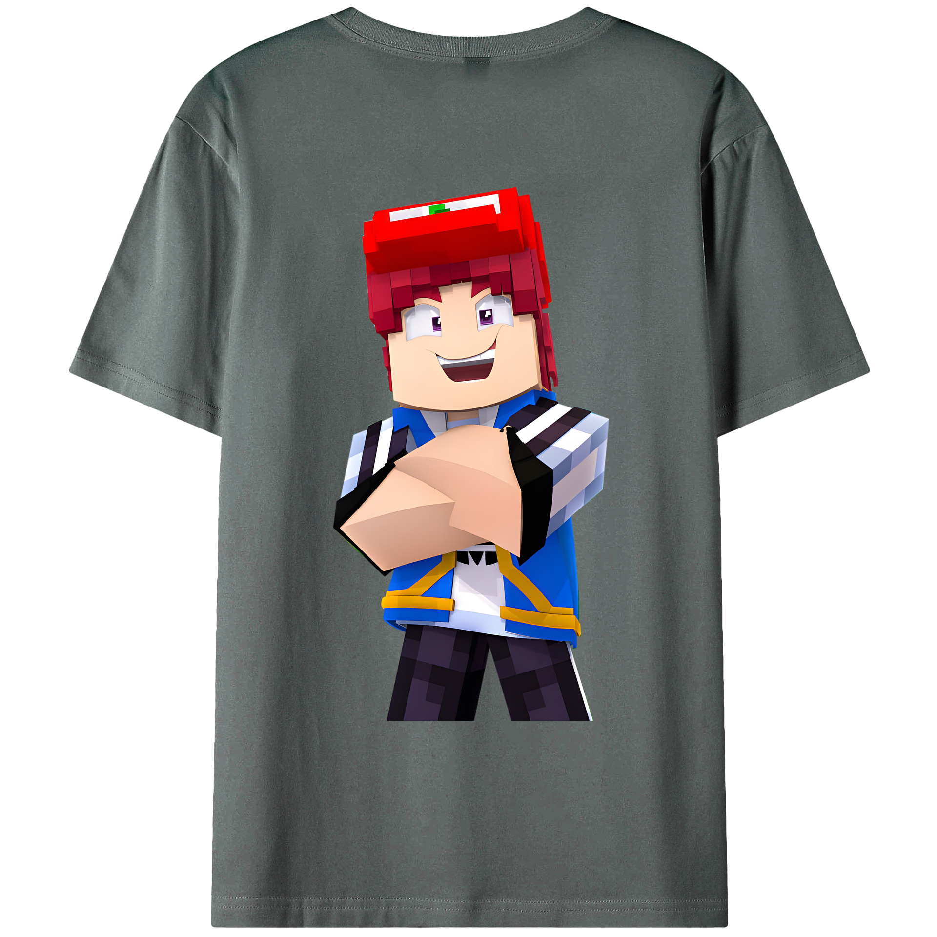 （画像用） マインクラフト ブロックの世界 Minecraft MC Block world 綿100％ メンズ半袖Tシャツ（バックプリント） 通気性